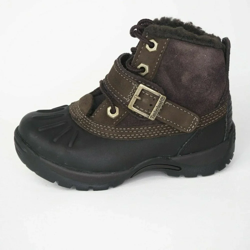 Timberland Mallard Winter Toddlers Boots Black Leather Brown Suede 33874 M - Picture 2 of 12